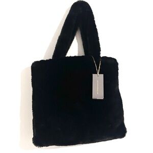 Indie Y2K Glam Expression NYC Elegant Black Faux Fur Tote Bag